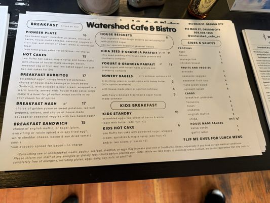 Menu photo 1 Watershed Cafe & Bistro Oregon City, OR Menu photo 1 Watershed Cafe & Bistro Oregon City, OR