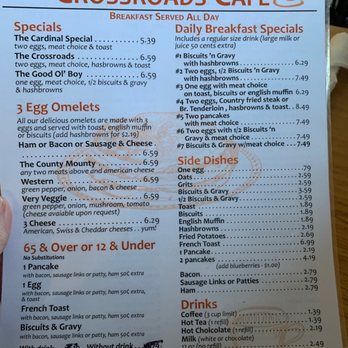 Crossroads Cafe - the menu for the breakfast - Cafes Near Me - Bloomfield, Indiana