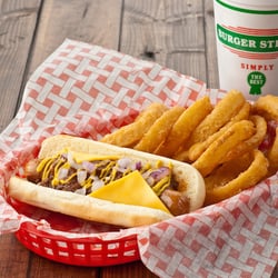 Chili Cheese Dog & Onion Rings