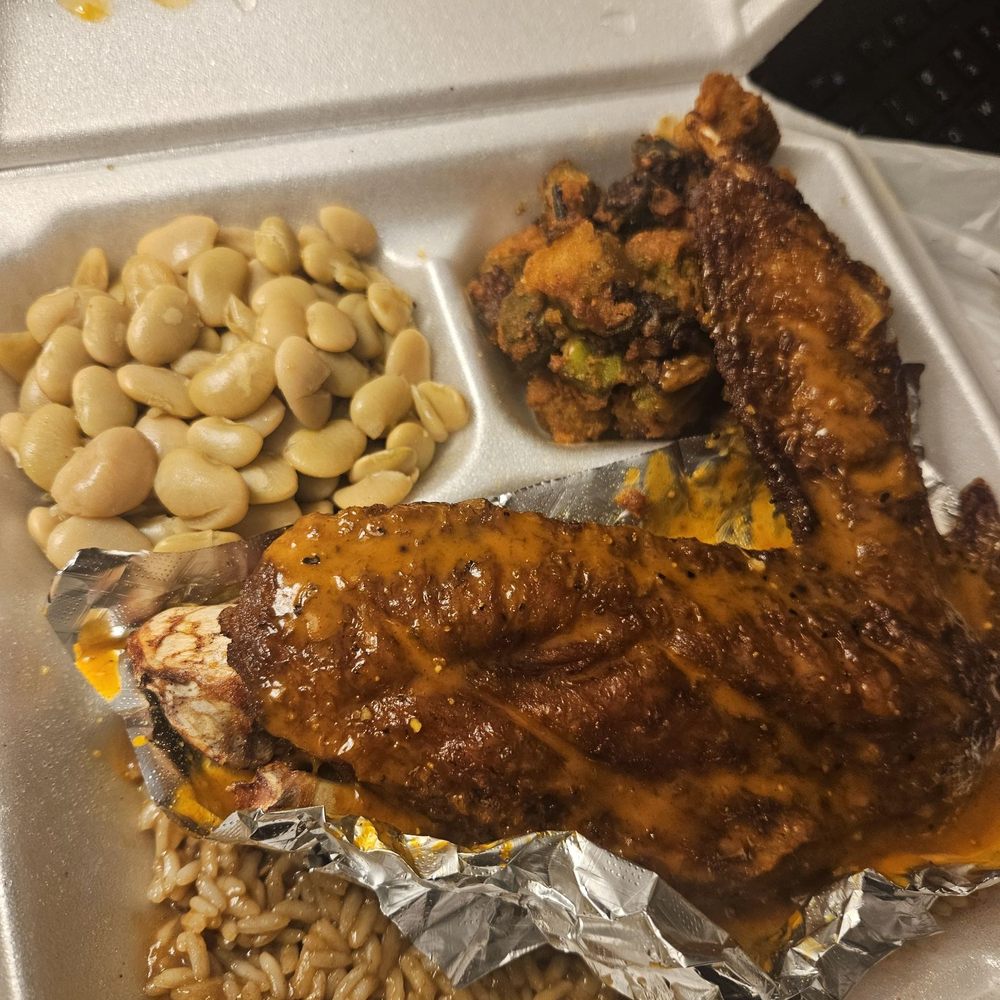 Indulge N PTS - Hot Lemon Pepper Turkey Wing, Rice & Gravy, Lima Beans, and Fried Okra - Soul Food Near Me - Columbia, South Carolina Indulge N PTS - Hot Lemon Pepper Turkey Wing, Rice & Gravy, Lima Beans, and Fried Okra - Soul Food Near Me - Columbia, South Carolina