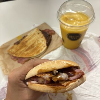 McDonalds - Bacon Roll with Brown Sauce, Bacon & Cheese Toastie, and Mango Pineapple Smoothie. - Fast Food Near Me - Dublin, D McDonalds - Bacon Roll with Brown Sauce, Bacon & Cheese Toastie, and Mango Pineapple Smoothie. - Fast Food Near Me - Dublin, D