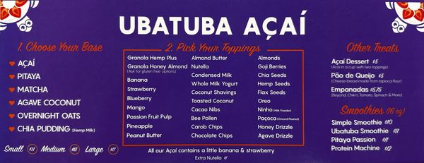 Menu photo 7 Ubatuba Açaí - Fullerton Fullerton, CA