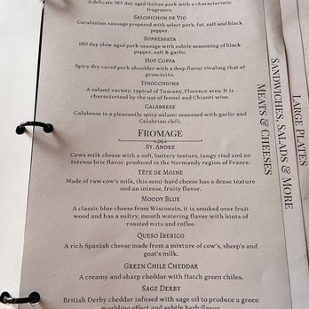 El Moro Spirits & Tavern - Charcuterie menu. I got the Tête de Moine, the Sopressata, and the Salchichon de Vic. - New American Near Me - Durango, Colorado El Moro Spirits & Tavern - Charcuterie menu. I got the Tête de Moine, the Sopressata, and the Salchichon de Vic. - New American Near Me - Durango, Colorado