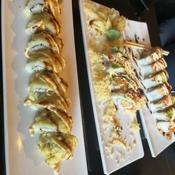Goku Sushi - Left to right: Golden California Roll, Mango Crunch Roll, Ultimate Shrimp Delight Roll - Sushi Bars Near Me - San Jose, California Goku Sushi - Left to right: Golden California Roll, Mango Crunch Roll, Ultimate Shrimp Delight Roll - Sushi Bars Near Me - San Jose, California