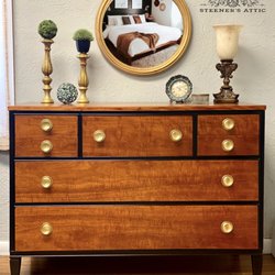 Steener’s Attic - Refinished Mahogany Veneer Dresser with partial paint