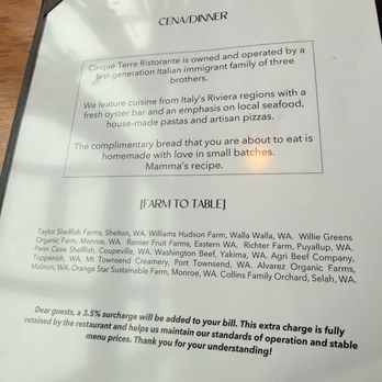 Cinque Terre Ristorante - Menu - Italian Near Me - Seattle, Washington