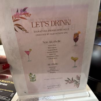 Elevation Spa Beauty Salon - Drink menu for when you come out. - Hair Salons Near Me - Buena Park, California