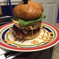 Checkout the Big Dam Burger.  Two 1/2 pound burgers with lots of toppings.