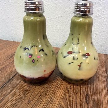 Mr Tea - Strawberry Matte latte w/ boba on left & Banana Matcha Latte on the right. Super fresh and delicious. - Bubble Tea Near Me - Las Vegas, Nevada