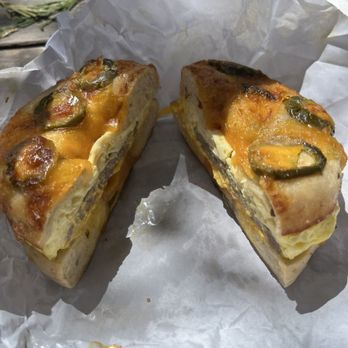Sunrise Bagels Cafe - Eggwich with sausage, eggs, and cheese on Jalapeno cheese bagel - Bagels Near Me - San Ramon, California Sunrise Bagels Cafe - Eggwich with sausage, eggs, and cheese on Jalapeno cheese bagel - Bagels Near Me - San Ramon, California