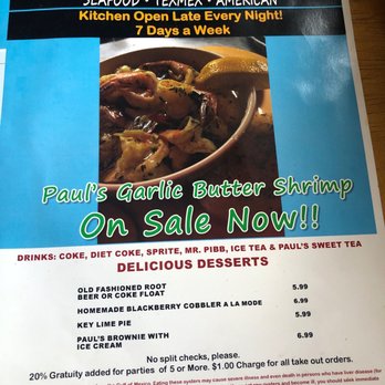 Paul's Restaurant & Bar - Menu as of 1/12/2020 - Seafood Near Me - Houston, Texas Paul's Restaurant & Bar - Menu as of 1/12/2020 - Seafood Near Me - Houston, Texas