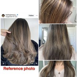 Salon MK - Request: neutral light brown balayage Final results: yellow brown highlights with uneven haircut