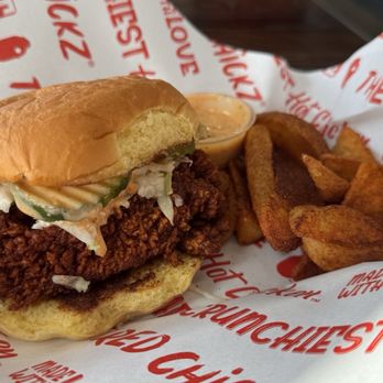 The Red Chickz - Original chicken sandwich w/ potato wedges (Spark level hotness) - Chicken Shop Near Me - Cypress, Texas