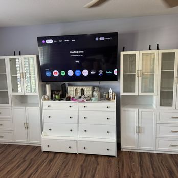 Sigala Solutions - 4 units of Glass Door Bookshelves built and TV mounted - TV Mounting Near Me Sigala Solutions - 4 units of Glass Door Bookshelves built and TV mounted - TV Mounting Near Me