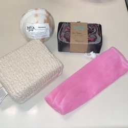 Buff City Soap - Narcissist bath bomb, G.I. Jane bar soap, sponge and soap sock