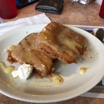 Astronomical Pancake House - Royal French Toast (French toast dipped in pancake batter, deep fried, and drizzled with cream cheese glaze) - Breakfast & Brunch Near Me - Williamsburg, Virginia