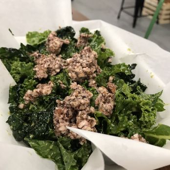 Vegan Flava Cafe - Kale salad with mock almond seafood - Vegan Near Me - Chapel Hill, North Carolina Vegan Flava Cafe - Kale salad with mock almond seafood - Vegan Near Me - Chapel Hill, North Carolina