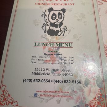 Tai Pan - Menu as of 5-27-26 - Chinese Near Me - Middlefield, Ohio