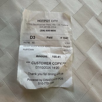 Hotpot City - receipt and bank transaction information - Hot Pot Near Me - Seattle, Washington Hotpot City - receipt and bank transaction information - Hot Pot Near Me - Seattle, Washington