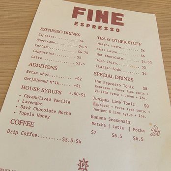 Fine Expresso Bar - Menu - Coffee & Tea Near Me - Tallahassee, Florida