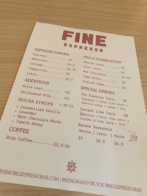 Menu photo 2 Fine Expresso Bar Tallahassee, FL