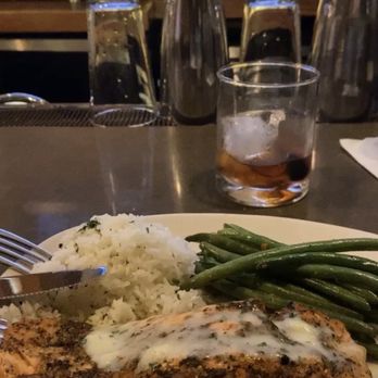 Bonefish Grill - Salmon, Jasmine Rice with Green Beans and what's left of my Smoked Ol Fashion. - Seafood Near Me - Augusta, Georgia