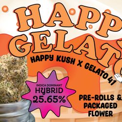 Canna Flora - Featured Strain: Happy Gelato (25.65%) Indica Dominant Hybrid Happy Kush x Gelato 41  (THC:21+)
