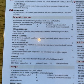 Troll's - Menu: part 2 of 4, as of December 2021. - Fish & Chips Near Me - West Vancouver, British Columbia