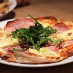 Banff Social - Prosciutto Cotto & Fresh Pineapple Flatbread ($23) - bocconcini, tomato, arugula. Has a lot of prosciutto (several layers)