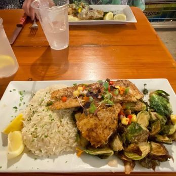 SkyBar at Edge Seafood - Snapper with coconut rice and brussel sprouts - Seafood Near Me - Destin, Florida SkyBar at Edge Seafood - Snapper with coconut rice and brussel sprouts - Seafood Near Me - Destin, Florida