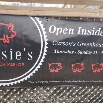 Flossie's Sandwich Parlor - winter seating inside Carson's greenhouse - Food Stands Near Me - Hillier, Ontario