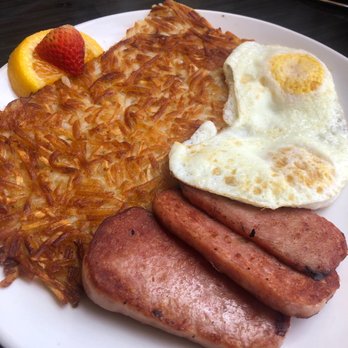 Sweet E's Cafe - Well done Spam, crispy hashbrowns, and over medium eggs. Solid. - Cafes Near Me - Honolulu, Hawaii Sweet E's Cafe - Well done Spam, crispy hashbrowns, and over medium eggs. Solid. - Cafes Near Me - Honolulu, Hawaii