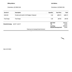 ProTech Services Plumbing, Heating & Air - Invoice