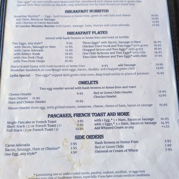 El Camino Dining Room - May 2024 menu - Breakfast & Brunch Near Me - Albuquerque, New Mexico