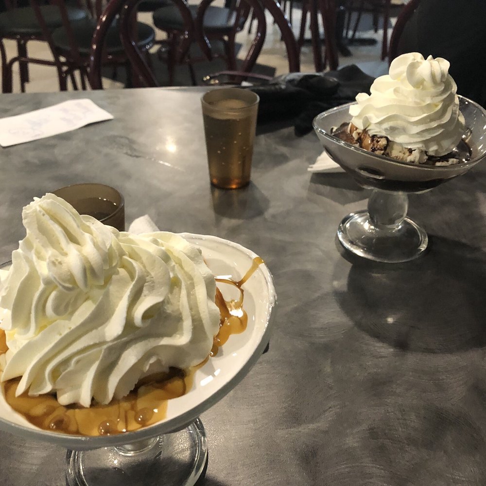 King Condrell's Candy & Ice Cream - Vanilla Sundae W/Caramel and Marshmallow and a Hot Fudge Sundae - Whip Cream is fantastic - Candy Stores Near Me - Kenmore, New York