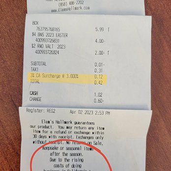 Elam's Hallmark Shop - 3% surcharge??! - Cards & Stationery Near Me - Poway, California Elam's Hallmark Shop - 3% surcharge??! - Cards & Stationery Near Me - Poway, California