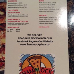 Hammock Pizza menu (front)