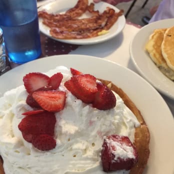 Christina's Place - Belgium waffle with fresh fruit, bacon & short stack of BIG pancakes! - Breakfast & Brunch Near Me - Westerly, Rhode Island