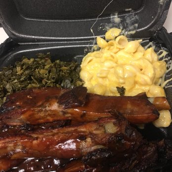 Kommie Pig BBQ - Half rack platter w/ Mac and cheese and Collard greens - Barbeque Near Me