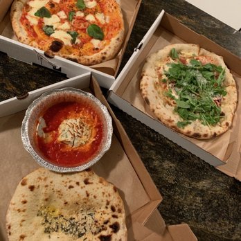 Oak Wood Fire Kitchen - Margarita pizza (top left), Prosciutto and arugula pizza (top tight), and Baked Goat Cheese (bottom) - Pizza Near Me - Draper, Utah Oak Wood Fire Kitchen - Margarita pizza (top left), Prosciutto and arugula pizza (top tight), and Baked Goat Cheese (bottom) - Pizza Near Me - Draper, Utah