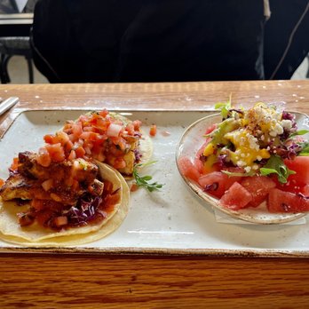 Posada Alta Cocina - Mahi-Mahi Tacos, comes with a side of watermelon salad - Desserts Near Me - Livermore, California