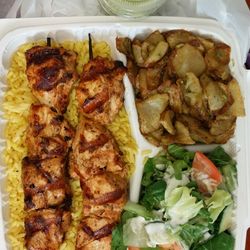 The Green Olive - This is the chicken kabob plate, these potatoes are so tasty and their green sauce yummy...they have other kabob plates that are so deliciou