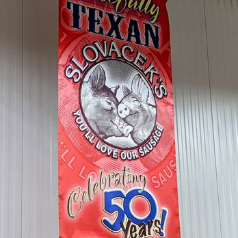 Slovacek Sausage - a banner hanging from the ceiling - Meat Shops Near Me - Snook, Texas Slovacek Sausage - a banner hanging from the ceiling - Meat Shops Near Me - Snook, Texas