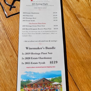 Coeur de Terre Vineyard - Flight Menu - Wineries Near Me - McMinnville, Oregon