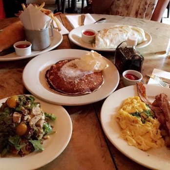 Freemans - left to right: crabroll sandwich, eggwhite crepe, blueberry pancakes, avocado quinoa salad w/ chicken, eggs & roasted potatoes w/ bacon - Breakfast & Brunch Near Me - New York, New York Freemans - left to right: crabroll sandwich, eggwhite crepe, blueberry pancakes, avocado quinoa salad w/ chicken, eggs & roasted potatoes w/ bacon - Breakfast & Brunch Near Me - New York, New York