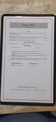 Menu photo 1 Gageby Store Canadian, TX