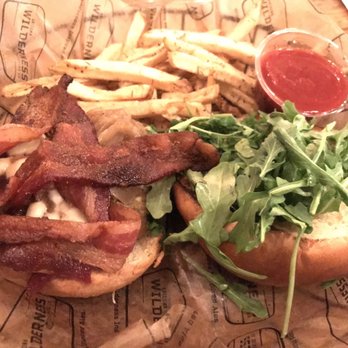 Arizona Wilderness Brewing - Beer bacon 'n' bleu cheese burger with duck fat fries - Breweries Near Me - Gilbert, Arizona