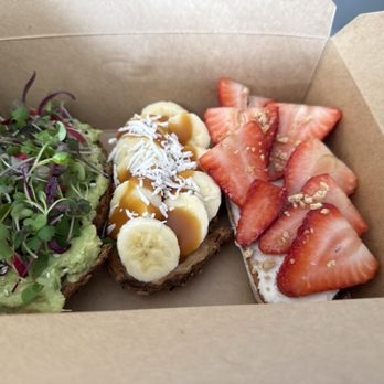 Cat & Craft - Toast flight; Avogato Toast, the Elvis, and strawberry cheesecake - Coffee & Tea Near Me - Vista, California Cat & Craft - Toast flight; Avogato Toast, the Elvis, and strawberry cheesecake - Coffee & Tea Near Me - Vista, California
