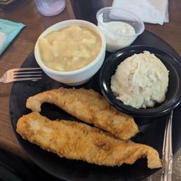 Catfish, with mashed potatoes and dumplings Catfish, with mashed potatoes and dumplings