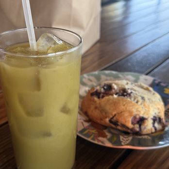 PublicUs - Matcha Lemon Lime Iced Green Tea and blueberry cream cheese scone - Coffee & Tea Near Me - Las Vegas, Nevada